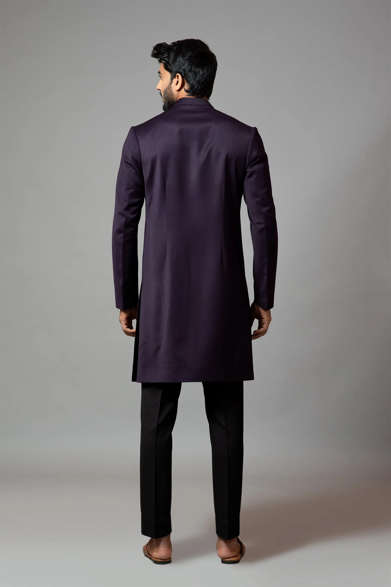 Achkan with Velvet Detailing and Rose Embroidery Set