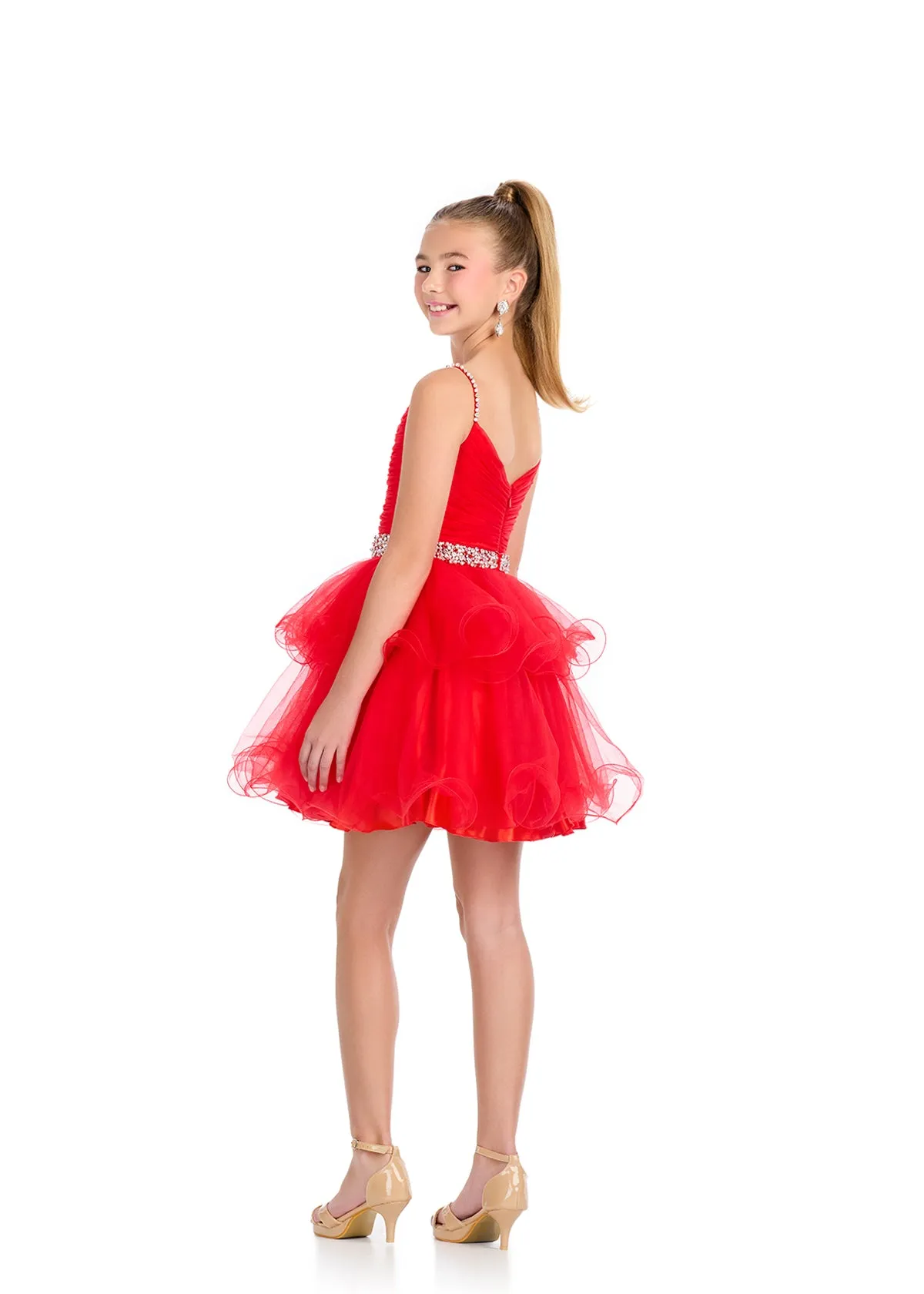 Ashley Lauren 8279 Girls Short Tulle Cocktail Dress Spaghetti Straps cocktail appearance formal wear