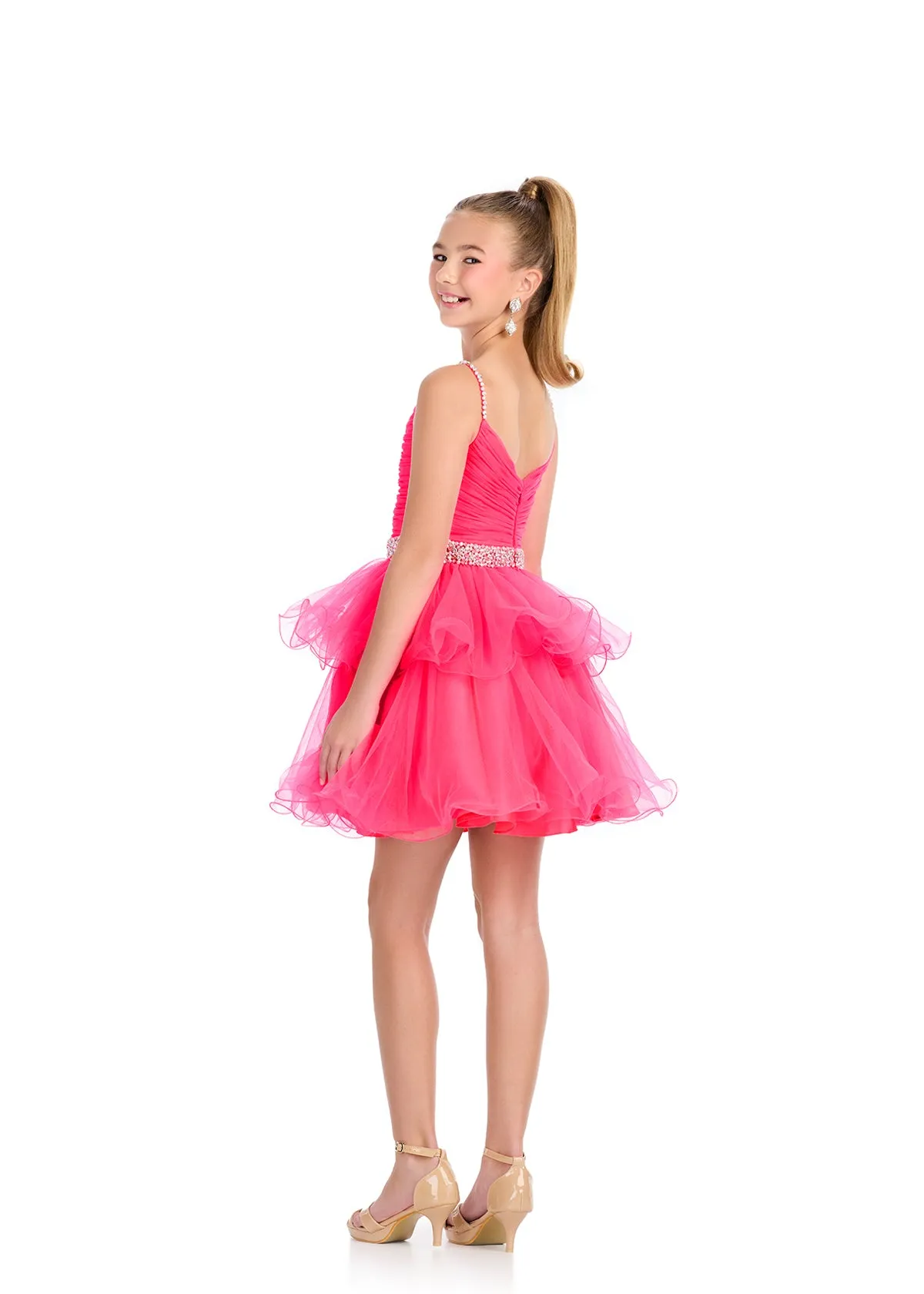 Ashley Lauren 8279 Girls Short Tulle Cocktail Dress Spaghetti Straps cocktail appearance formal wear