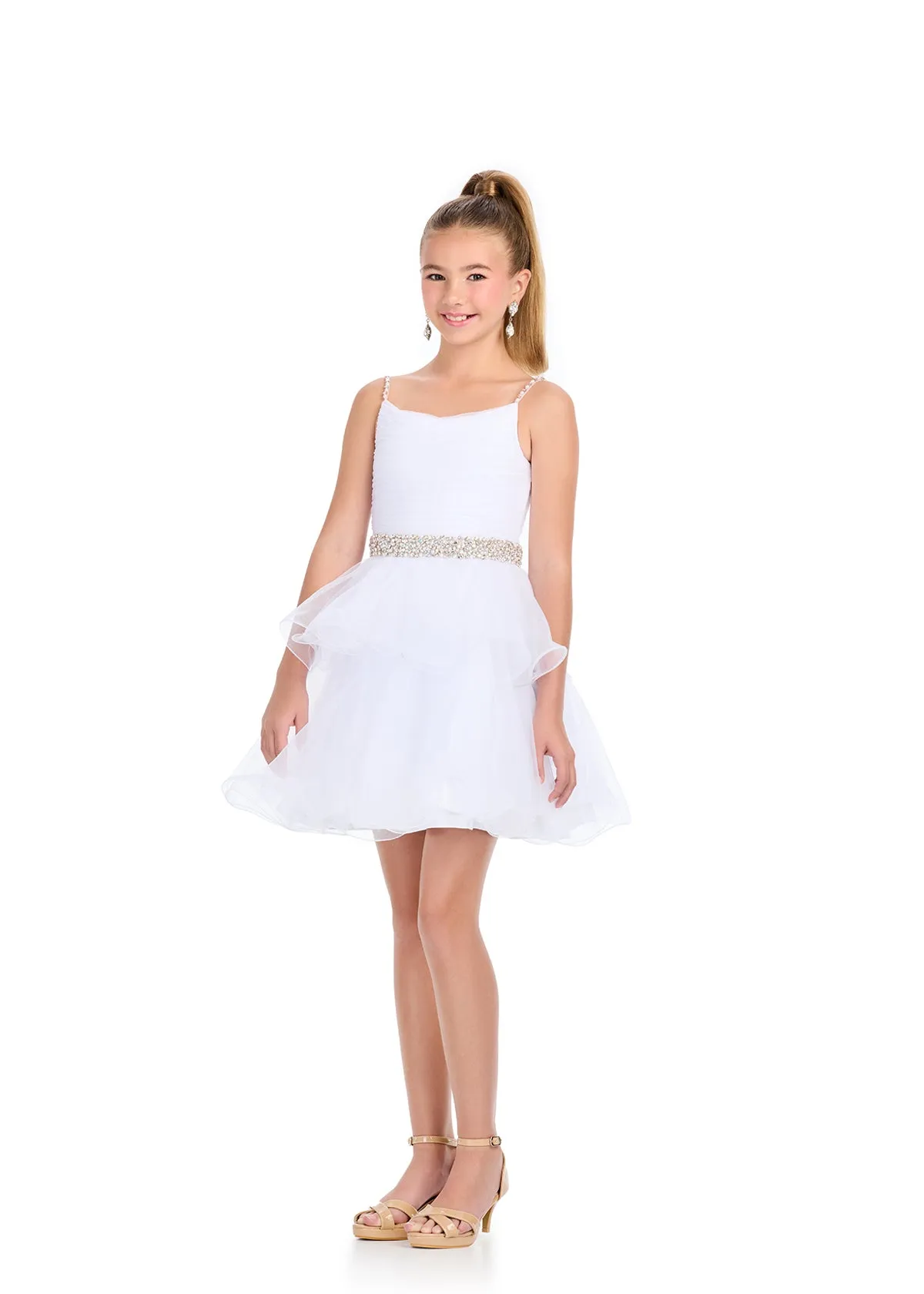 Ashley Lauren 8279 Girls Short Tulle Cocktail Dress Spaghetti Straps cocktail appearance formal wear