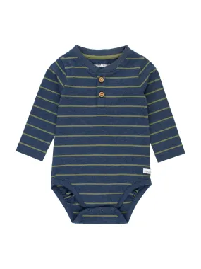 Baby Boys Dusty Olive Stripe Knit Long Sleeve Henley Bodysuit