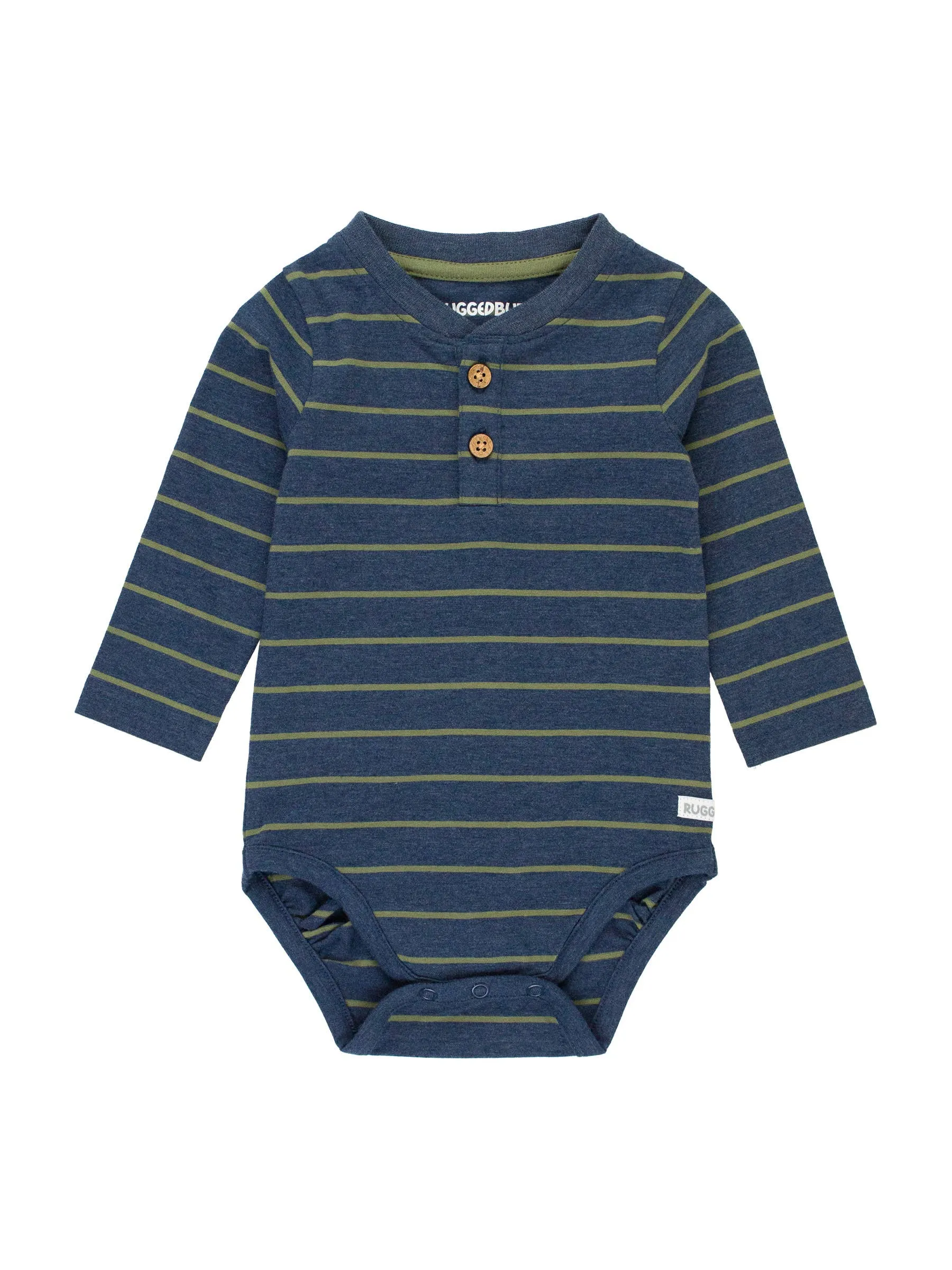 Baby Boys Dusty Olive Stripe Knit Long Sleeve Henley Bodysuit