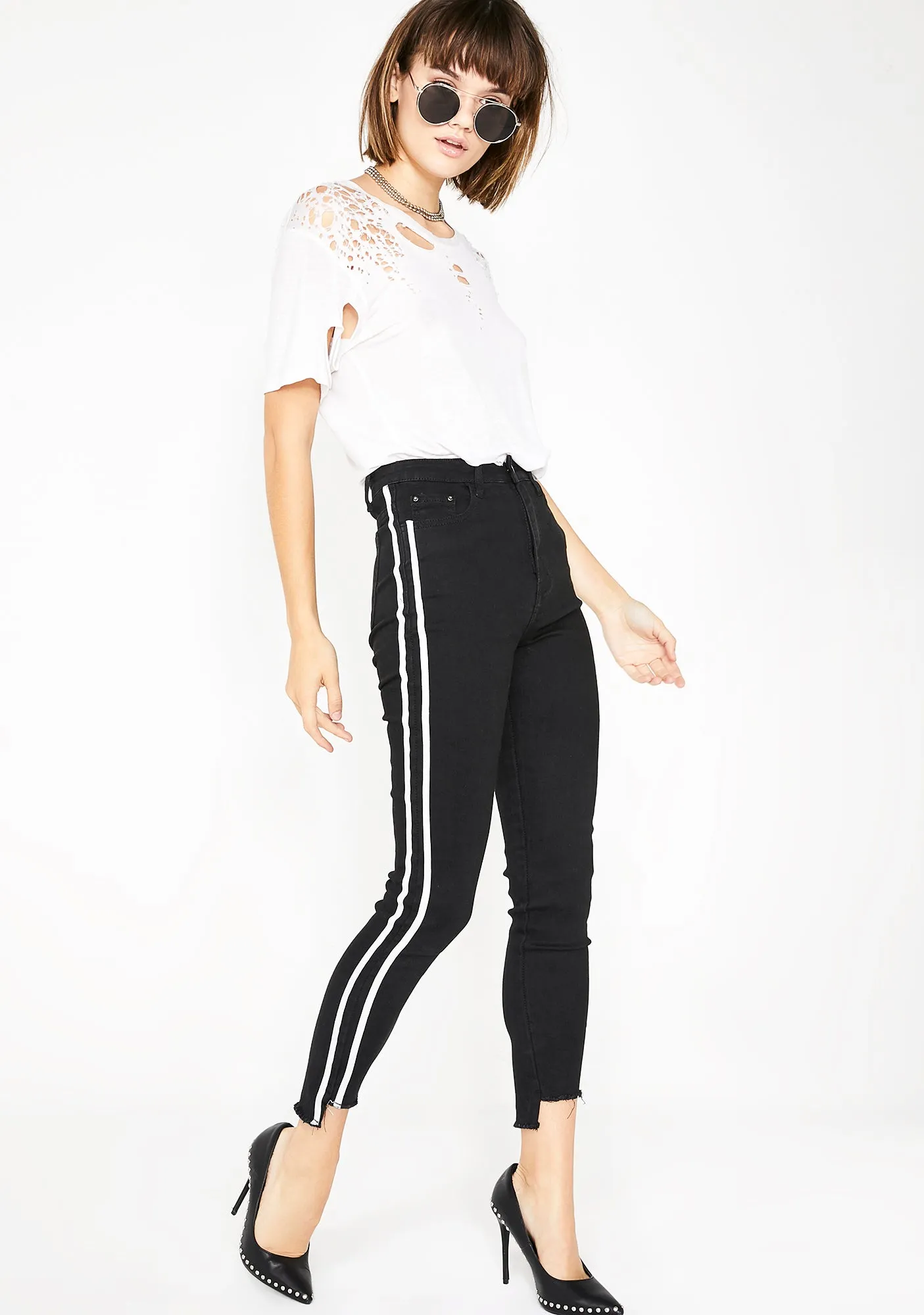 Black Side Stripe Skinny Jeans