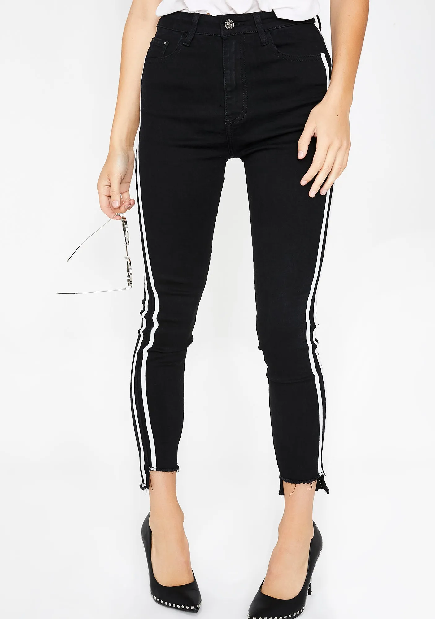 Black Side Stripe Skinny Jeans