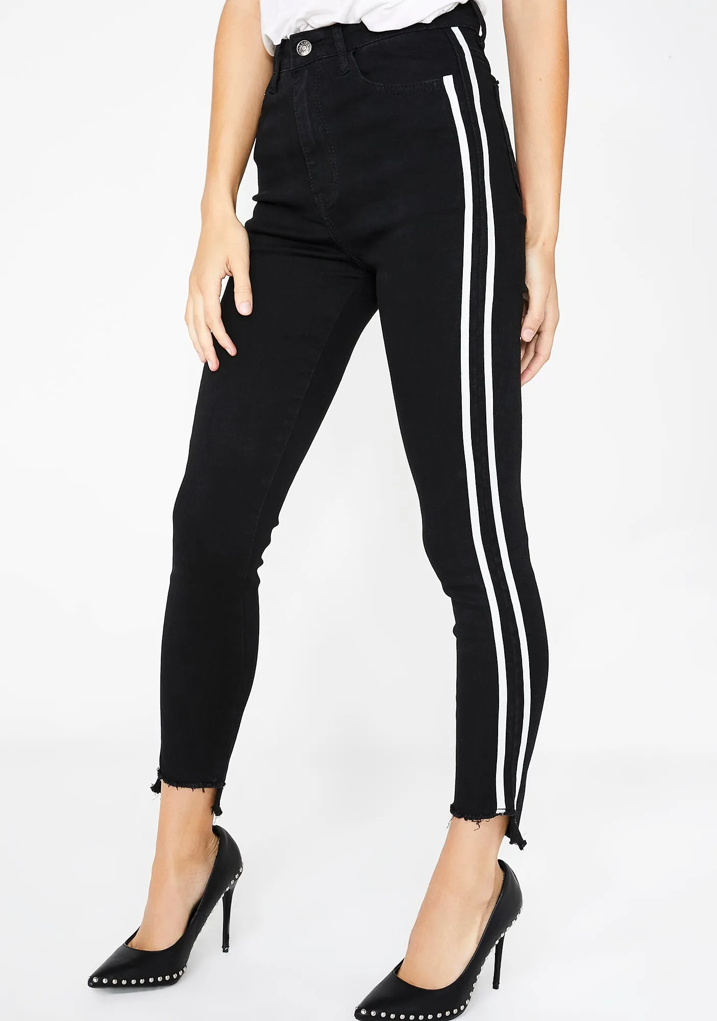 Black Side Stripe Skinny Jeans