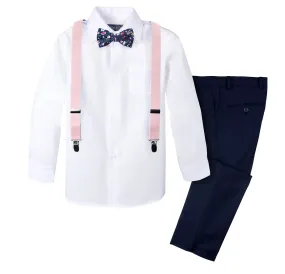 Boys' 4 Piece Suspenders Outfit, Navy/White/Blush Pink/Navy 23
