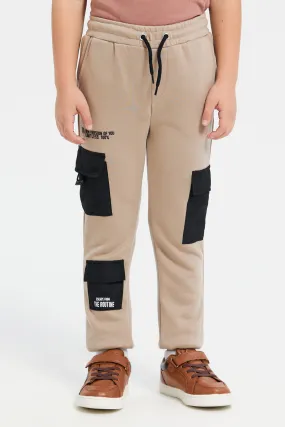 Boys Beige Embellished Track Pants