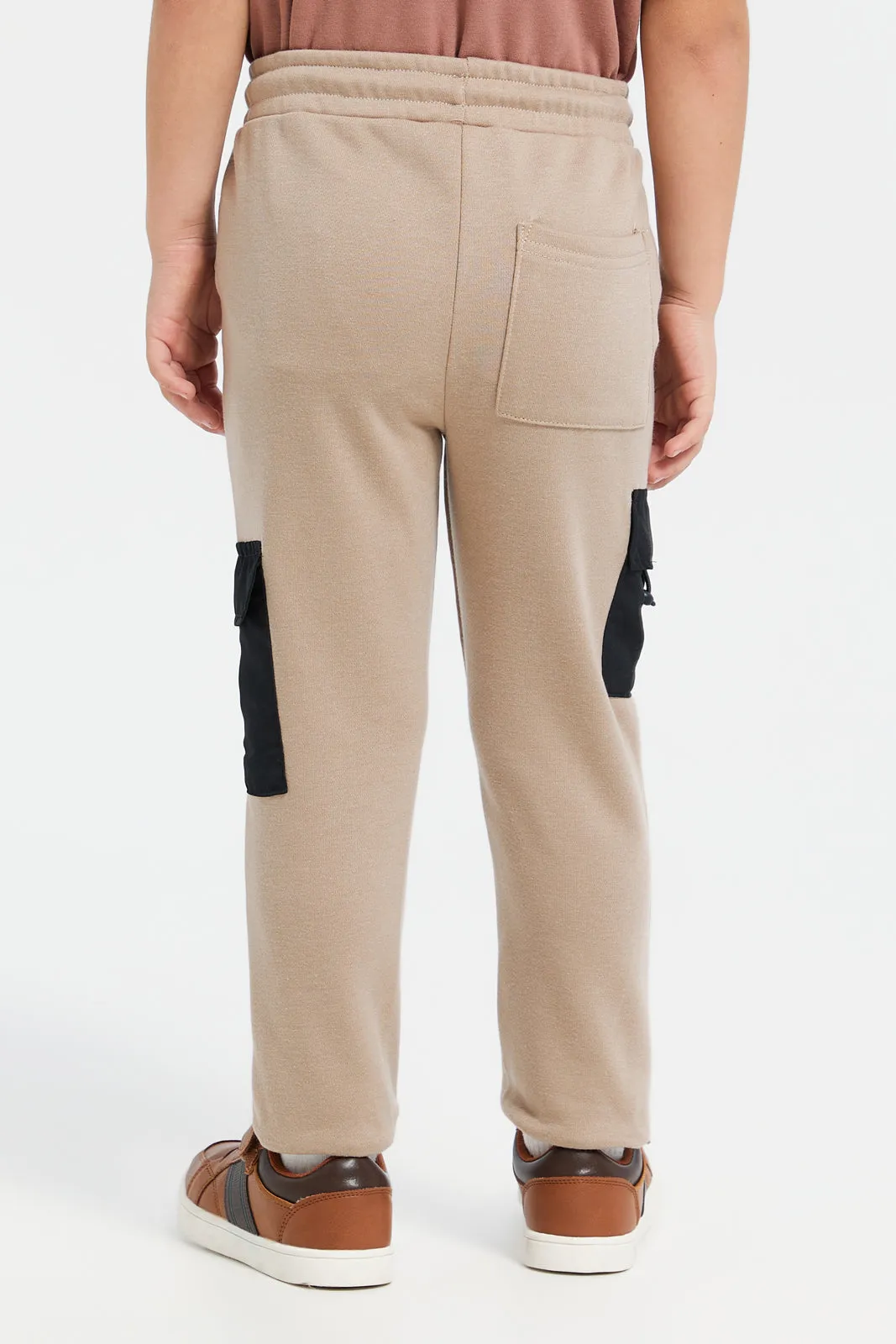 Boys Beige Embellished Track Pants