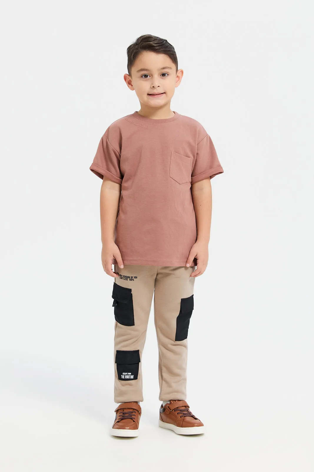 Boys Beige Embellished Track Pants