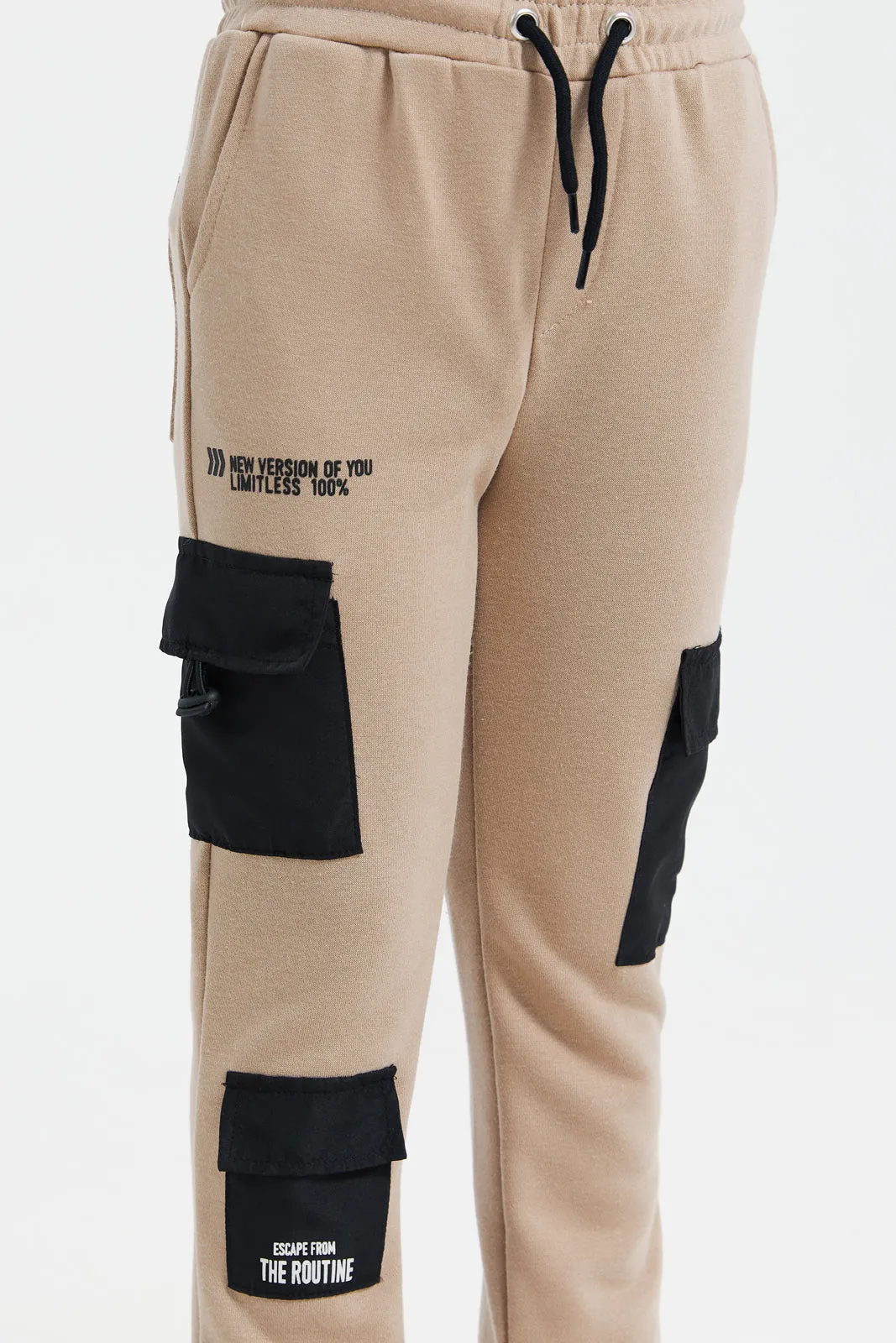 Boys Beige Embellished Track Pants