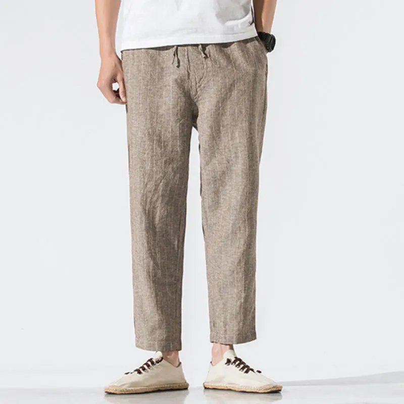 Cotton and Linen Striped Pants