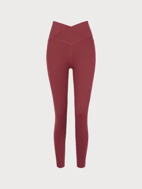 Dark Red High Waisted Leggings 25”