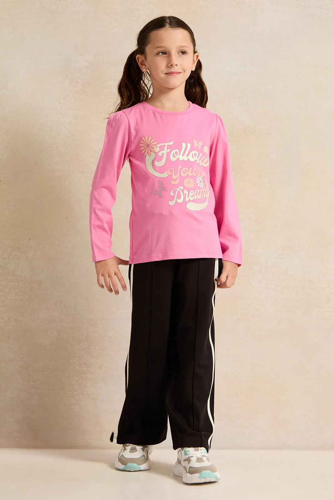 Girls Black Interlock Track Pants