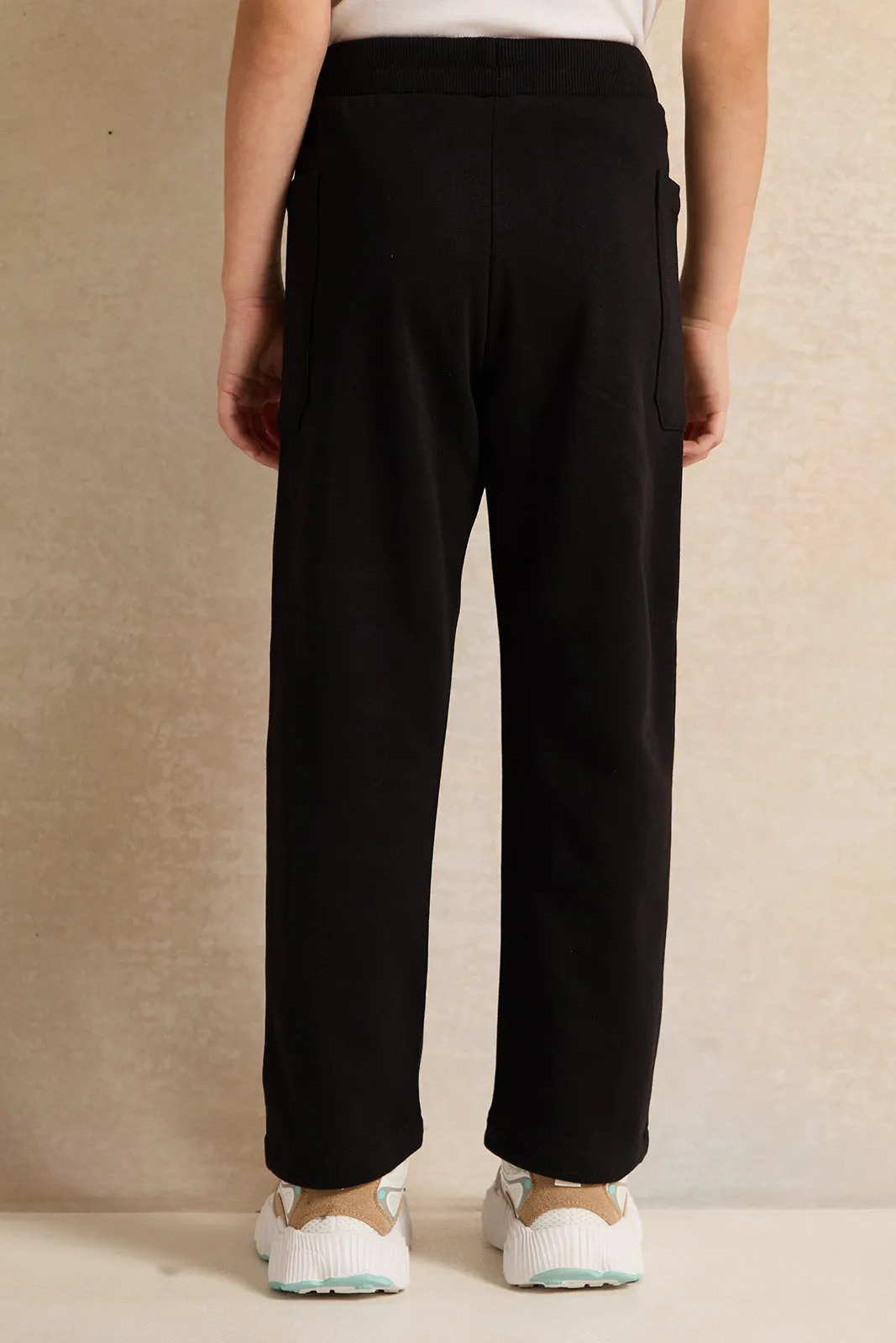 Girls Black Printed Track Pants