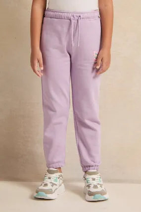 Girls Lilac Butterfly Printed Track Pants