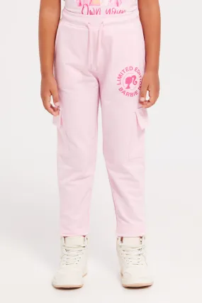 Girls Pink Barbie Printed Track Pants