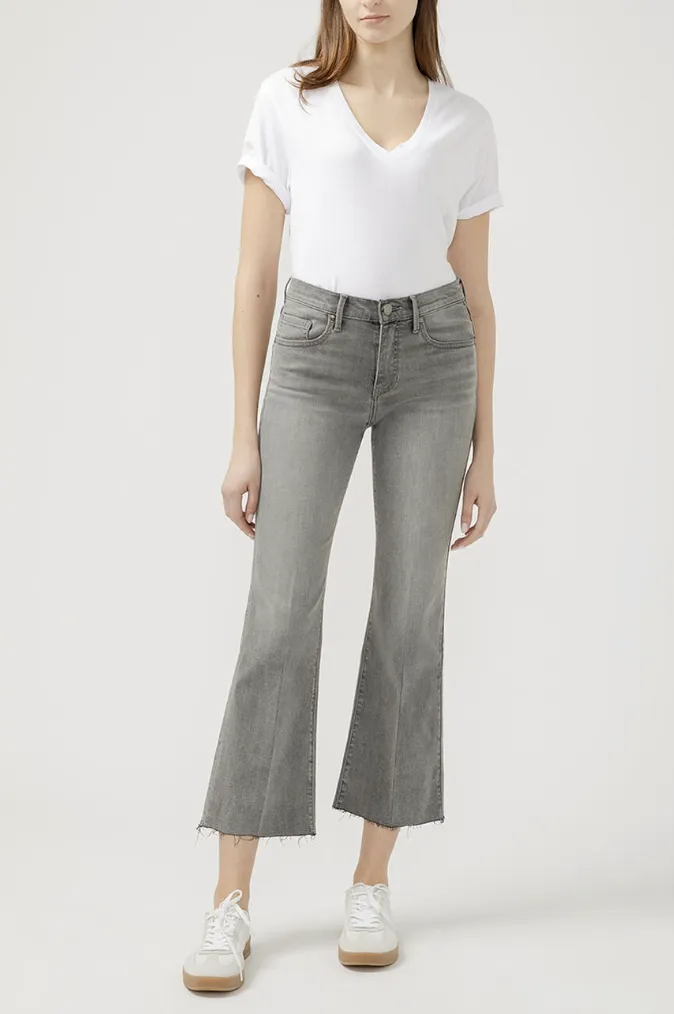 Grey Mid Rise Kick Flare Leg Jean