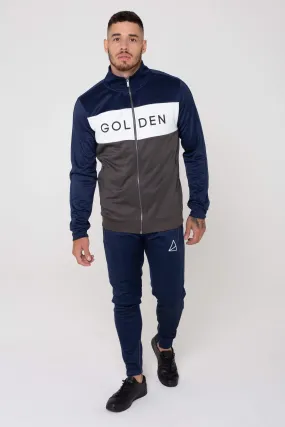 Havana Colour Block Zip Men's Tracksuit -  Navy/Grey
