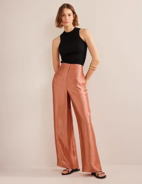 High Rise Palazzo Trousers-Satin
