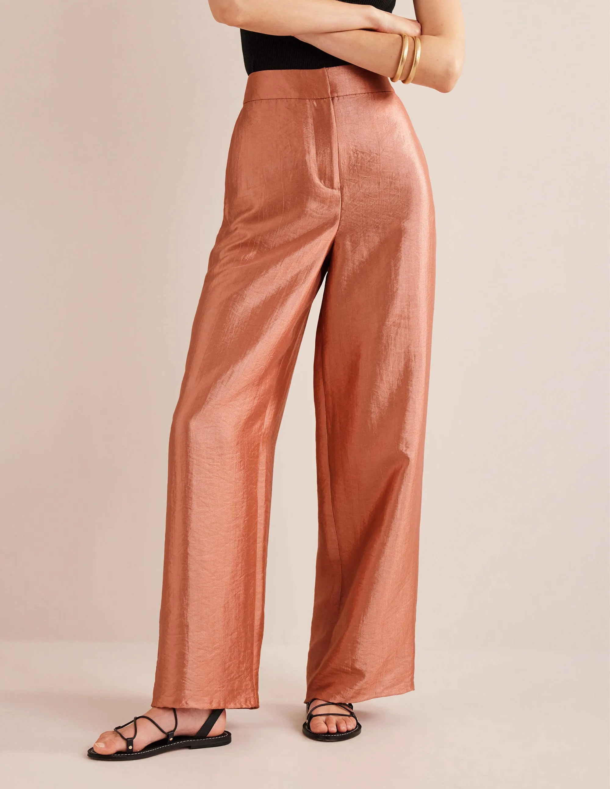 High Rise Palazzo Trousers-Satin