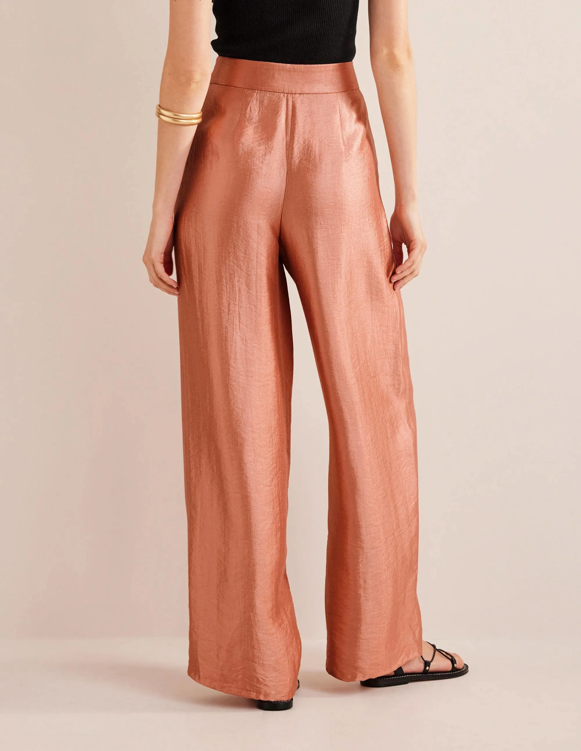 High Rise Palazzo Trousers-Satin