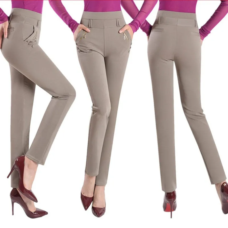 High Waist Stretch Casual Trousers