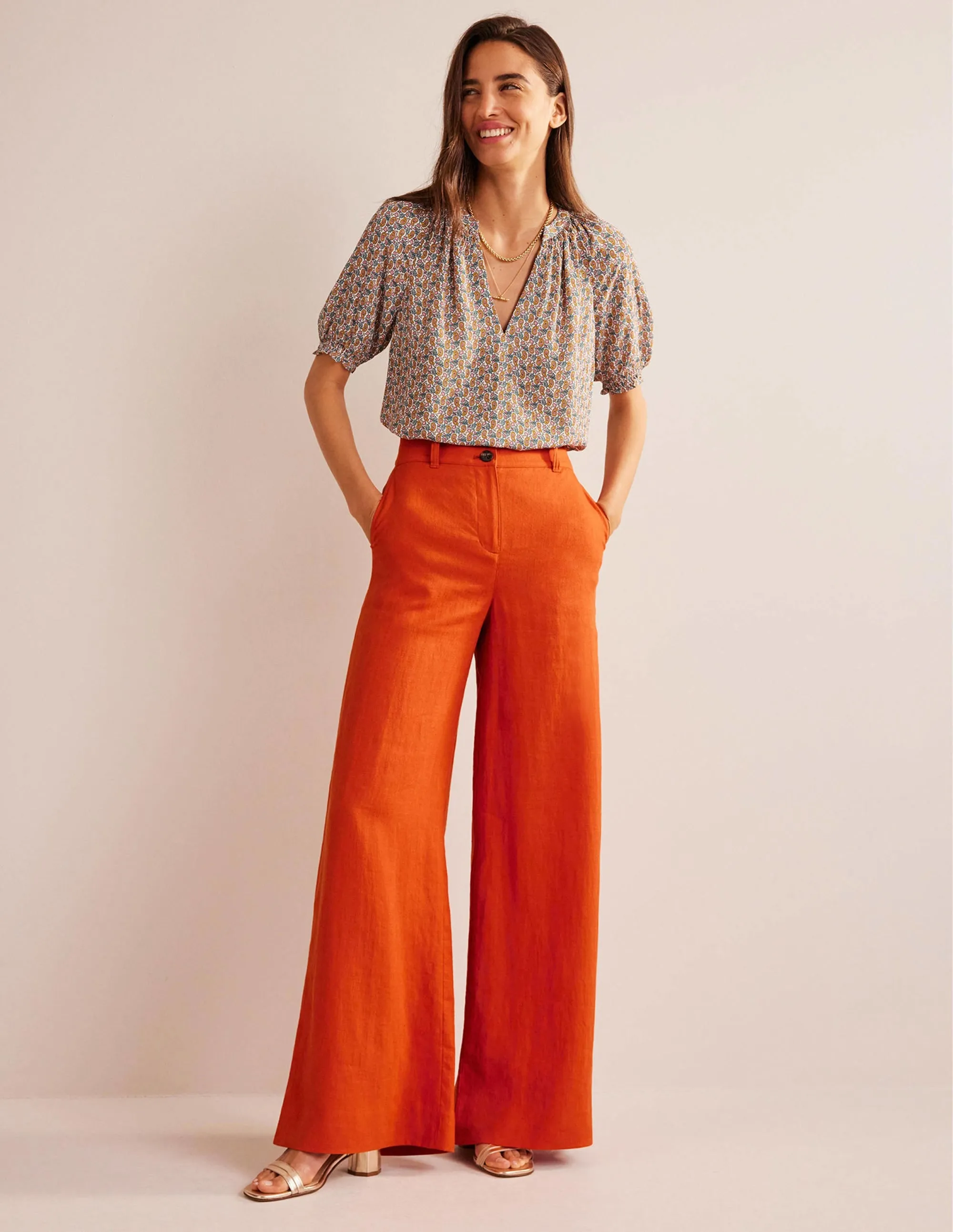 Highbury Linen Trousers-Kumquat