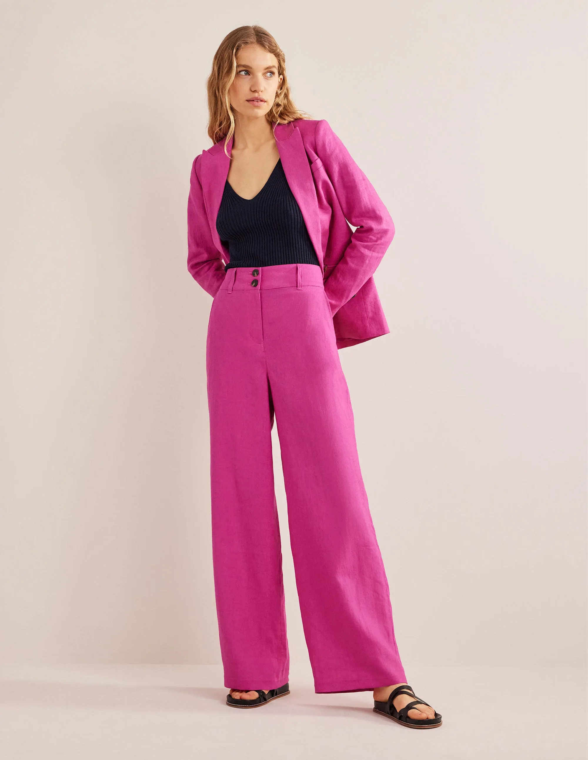 Highbury Linen Trousers-Rose Violet