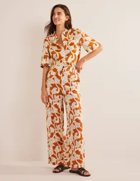 Highbury Linen Trousers-Rust, Paisley Whirl