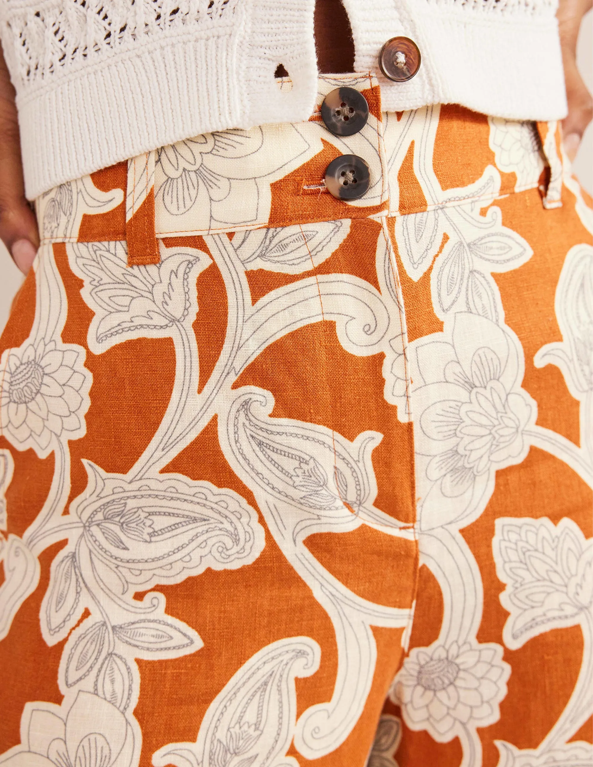 Highbury Linen Trousers-Rust, Paisley Whirl