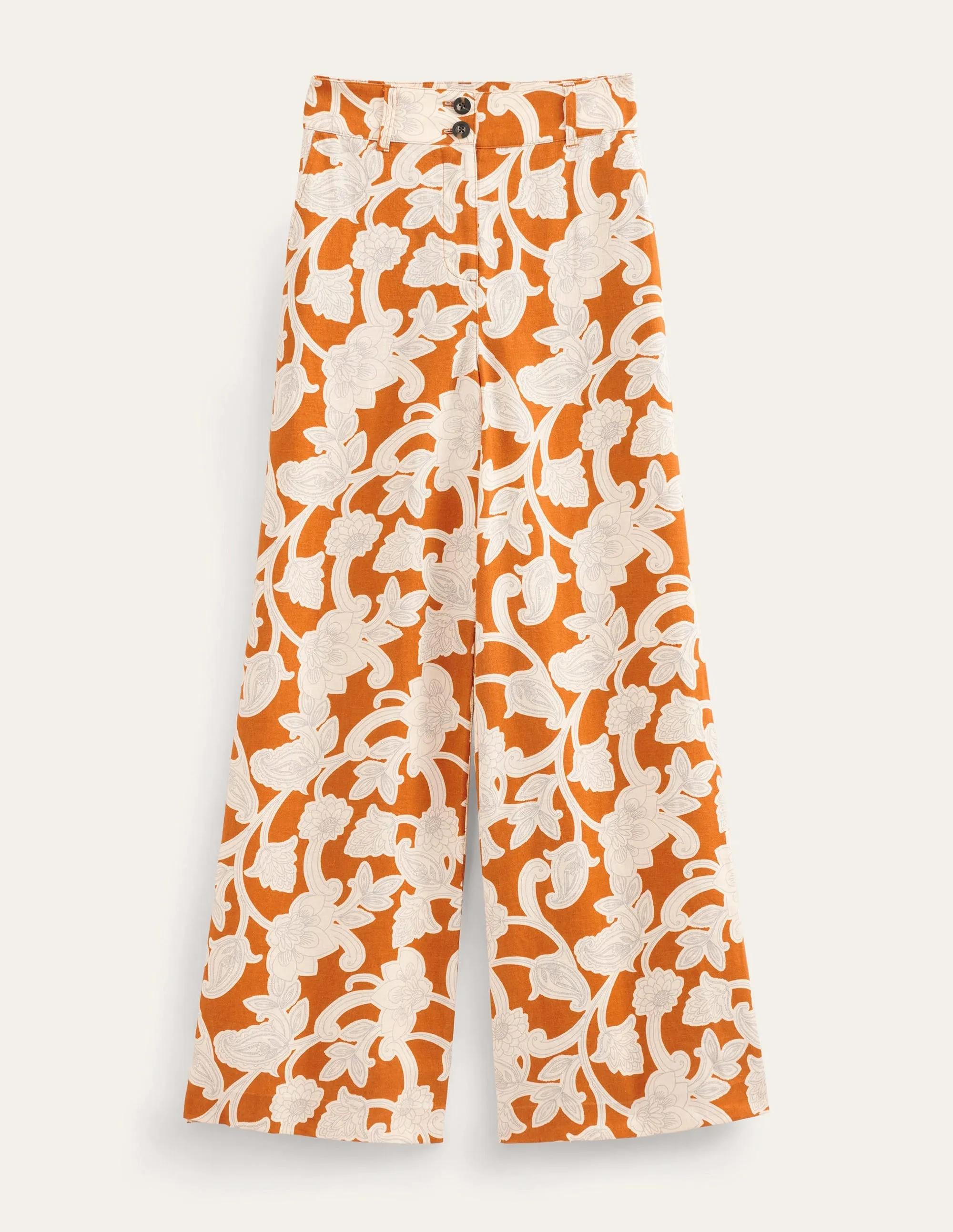 Highbury Linen Trousers-Rust, Paisley Whirl