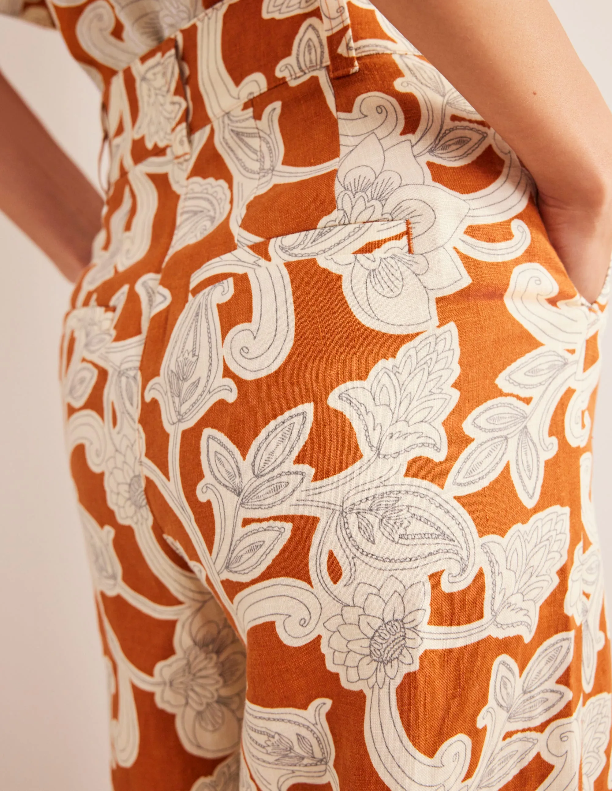Highbury Linen Trousers-Rust, Paisley Whirl