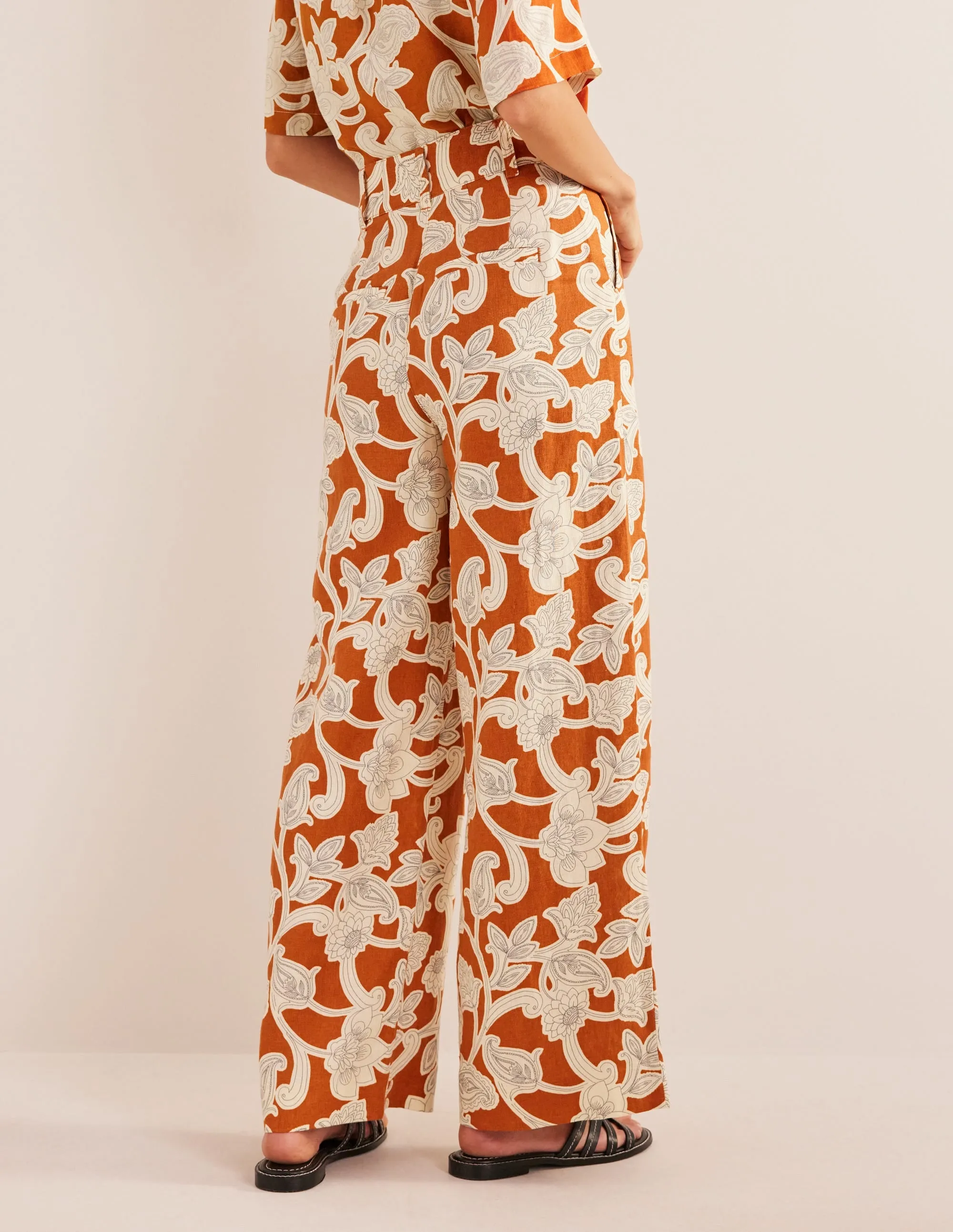 Highbury Linen Trousers-Rust, Paisley Whirl