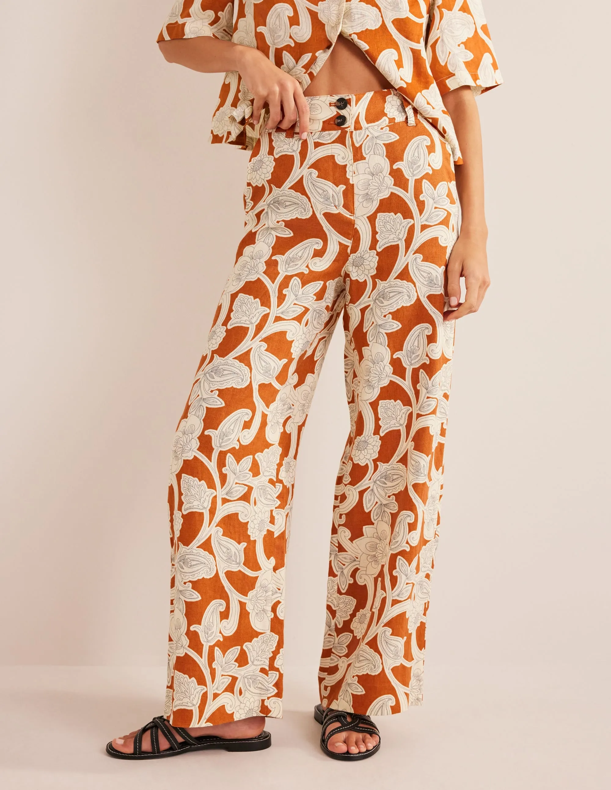 Highbury Linen Trousers-Rust, Paisley Whirl