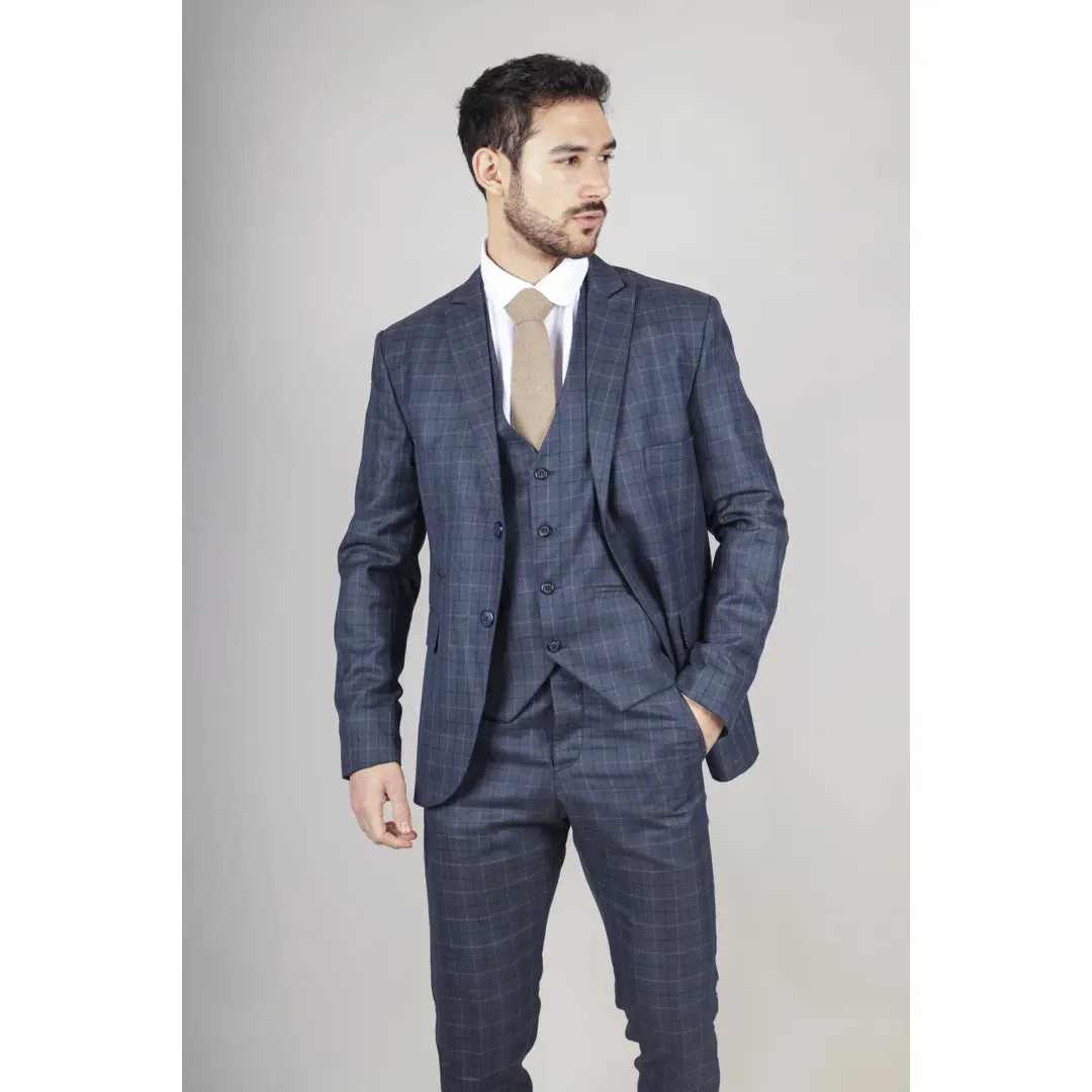 IM2 - Men's Blue Check 3 Piece Suit
