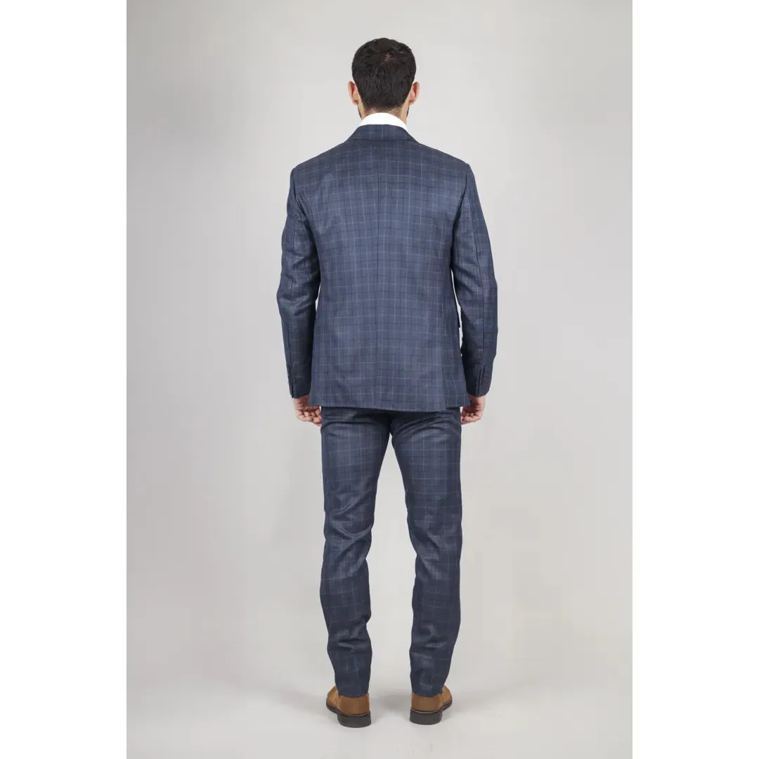 IM2 - Men's Blue Check 3 Piece Suit