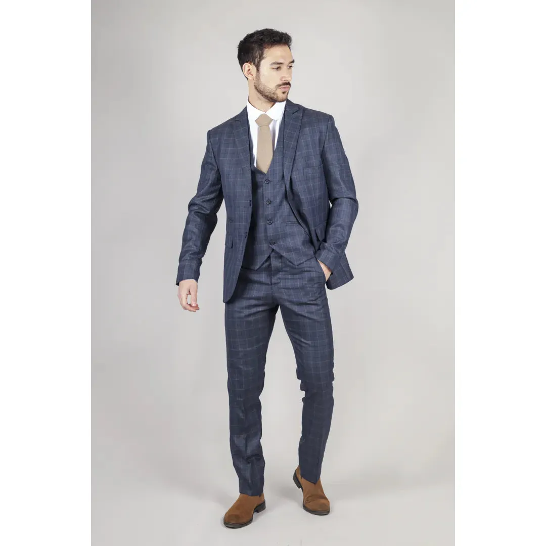 IM2 - Men's Blue Check 3 Piece Suit