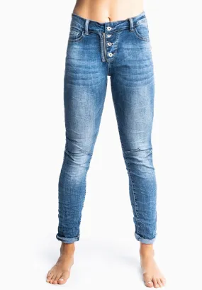 INGA | Skinny Jeans with Zip & Buttons | Denim