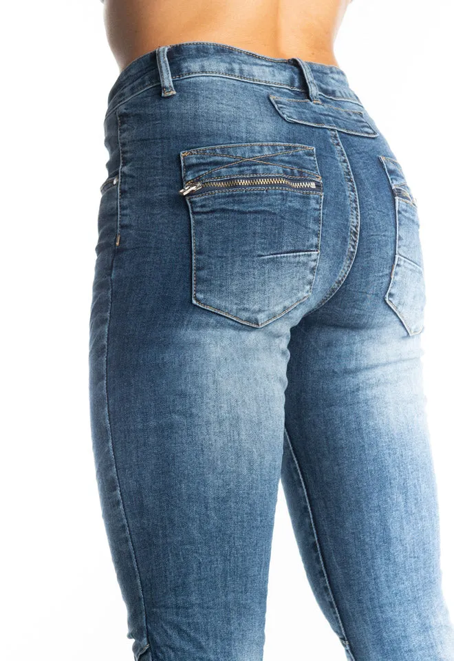 INGA | Skinny Jeans with Zip & Buttons | Denim