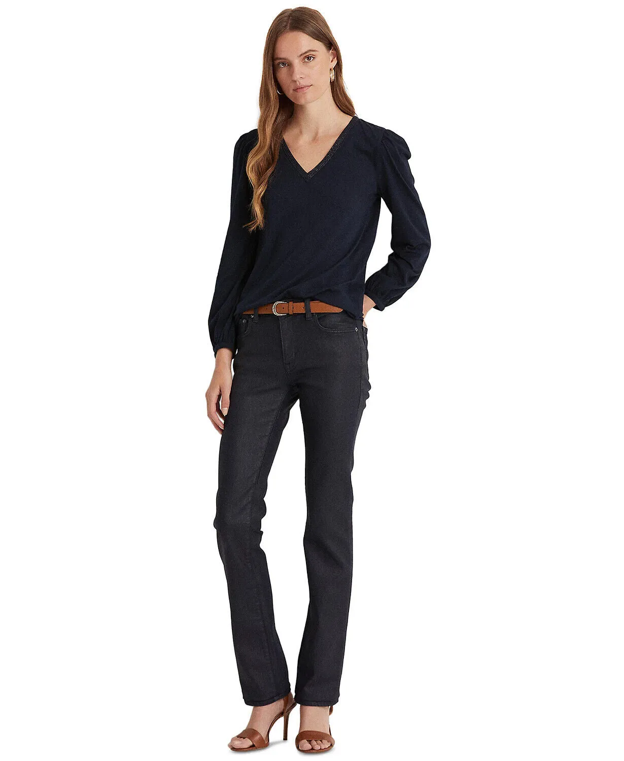Lauren Ralph Lauren Mid-Rise Straight Jeans – Coated Navy Wash