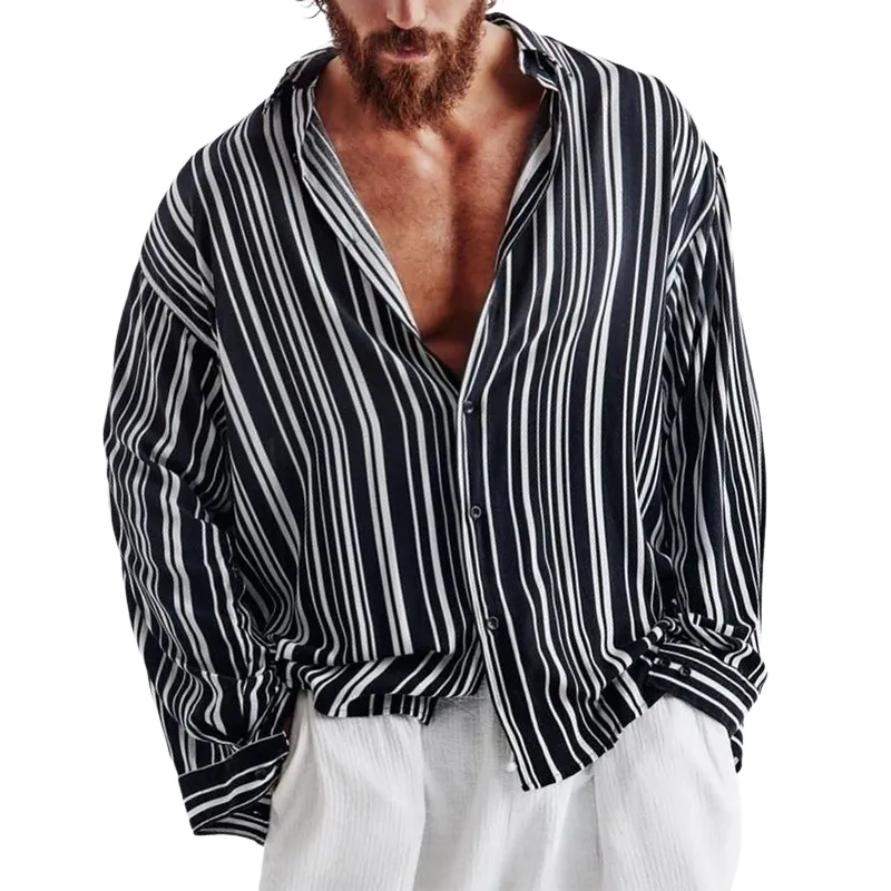 Men's Classic Casual Vertical Striped Long Sleeve Shirt 32808234K