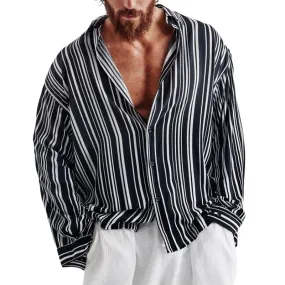 Men's Classic Casual Vertical Striped Long Sleeve Shirt 32808234K