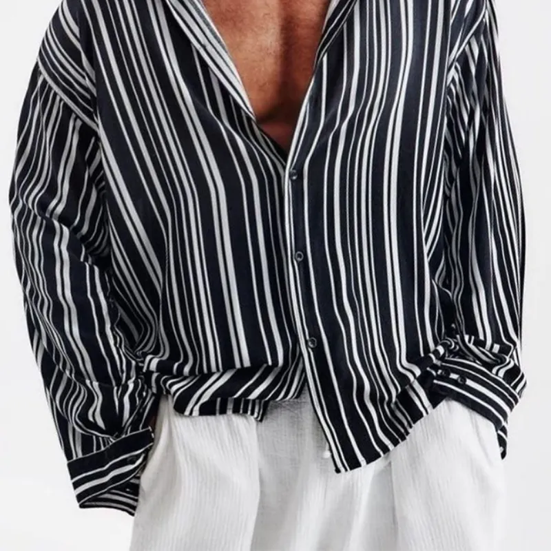 Men's Classic Casual Vertical Striped Long Sleeve Shirt 32808234K