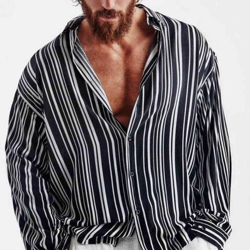 Men's Classic Casual Vertical Striped Long Sleeve Shirt 32808234K