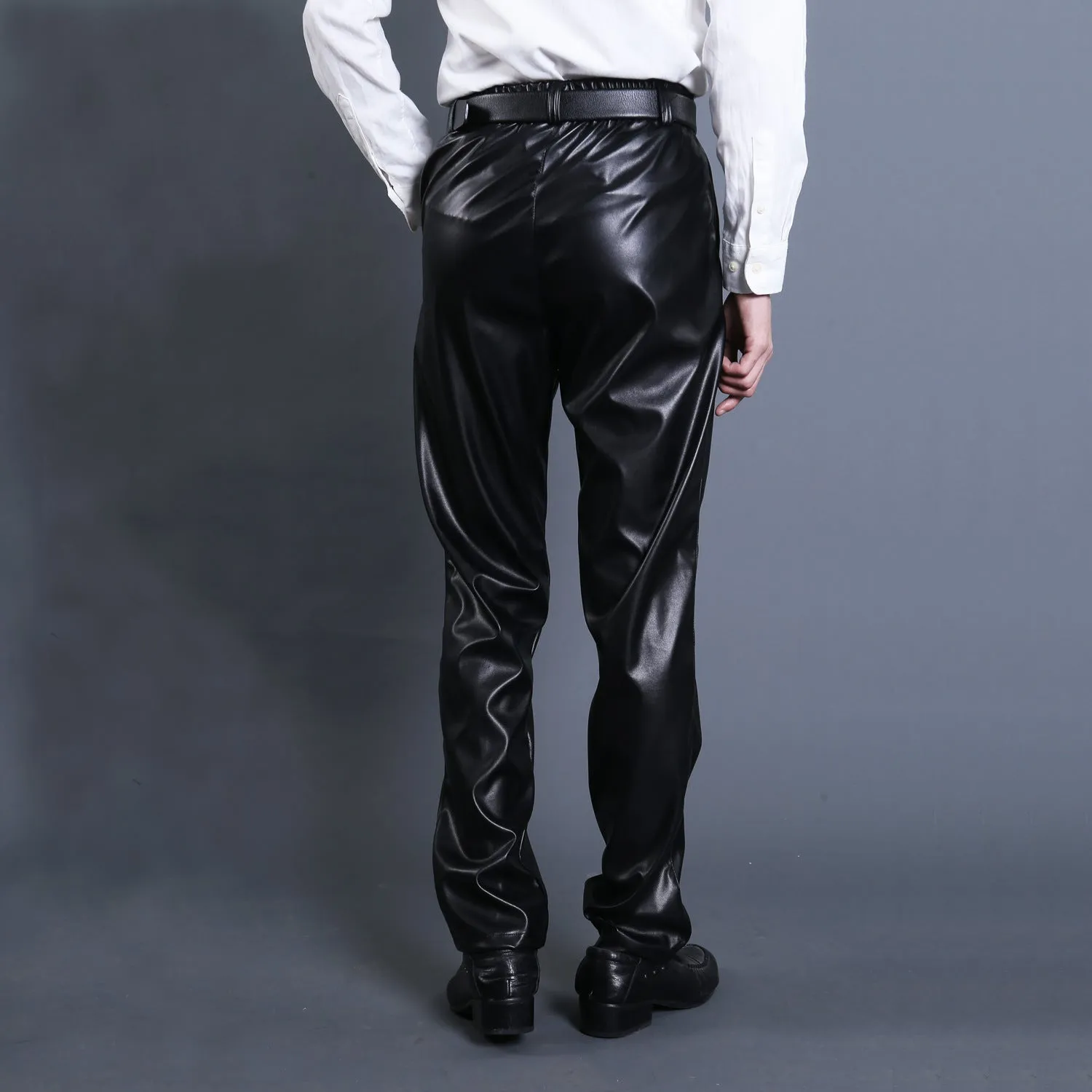 Mens Leather Pants Spring And Summer Middle-Aged Windproof Anti-Oil And Dirt-Resistant Leather Pants Men High Waist Straight Pants