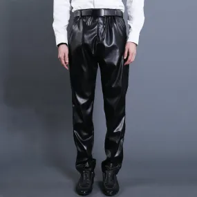 Mens Leather Pants Spring And Summer Middle-Aged Windproof Anti-Oil And Dirt-Resistant Leather Pants Men High Waist Straight Pants