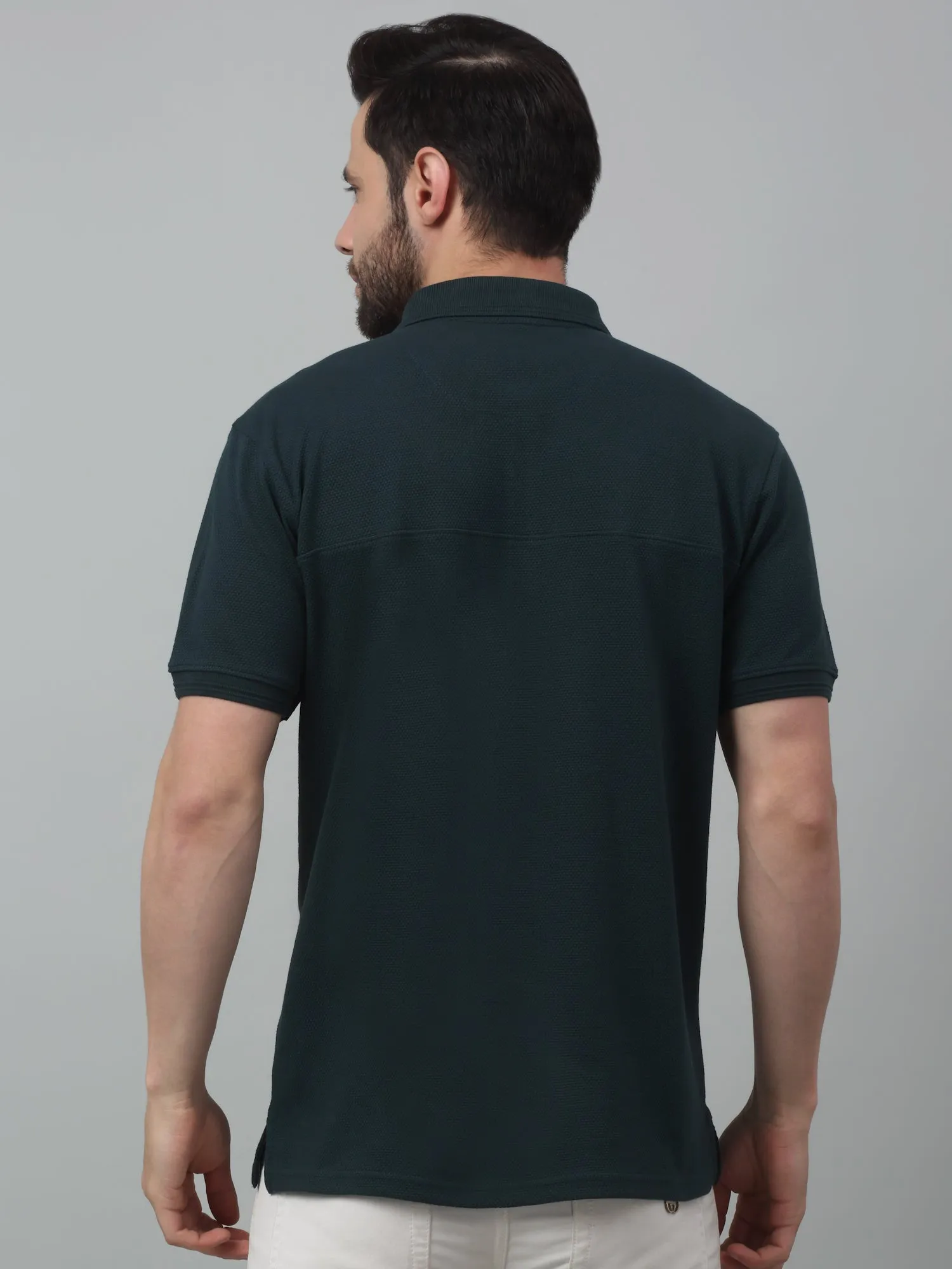 Men's Teal Green Polo neck Half Sleeve T-Shirt with cut n sew