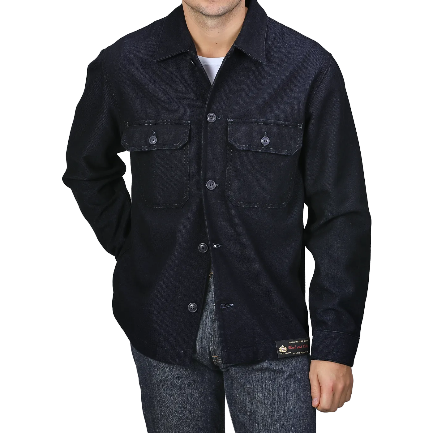 Navy Blue Wool Cotton Greto Overshirt
