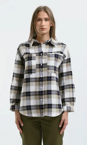 O179132 Long Sleeves Beige & White Tartan Summer Shirt