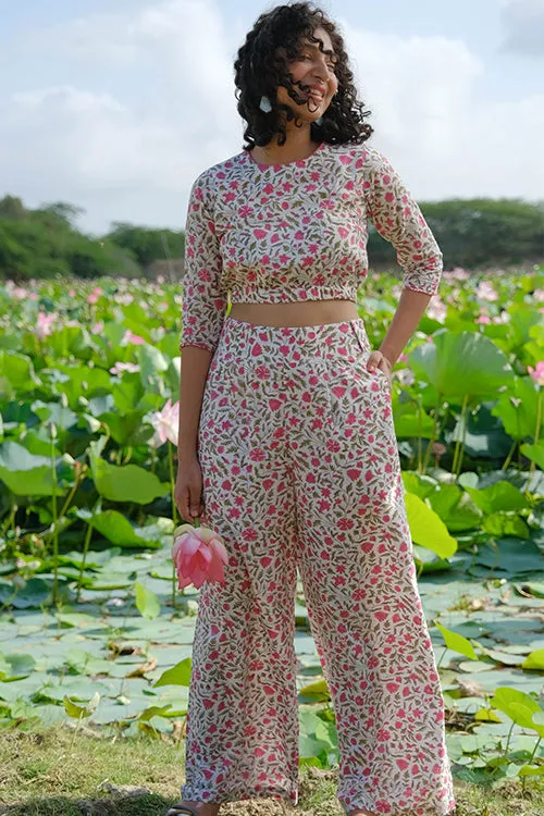 Okhai "Zinnia Zest" Hand Embroidered Handblock Printed Pure Cotton Pants